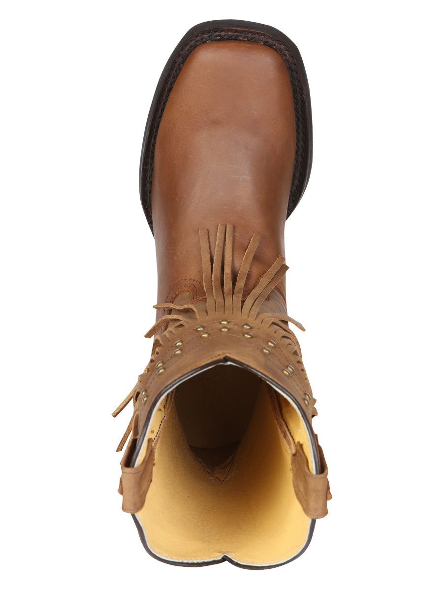 El General Women's Leather Fringe Western Boots - Made in Mexico - Honey 45799
