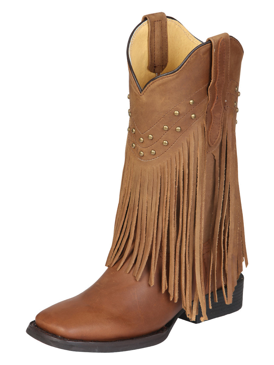 El General Women's Leather Fringe Western Boots - Made in Mexico - Honey 45799
