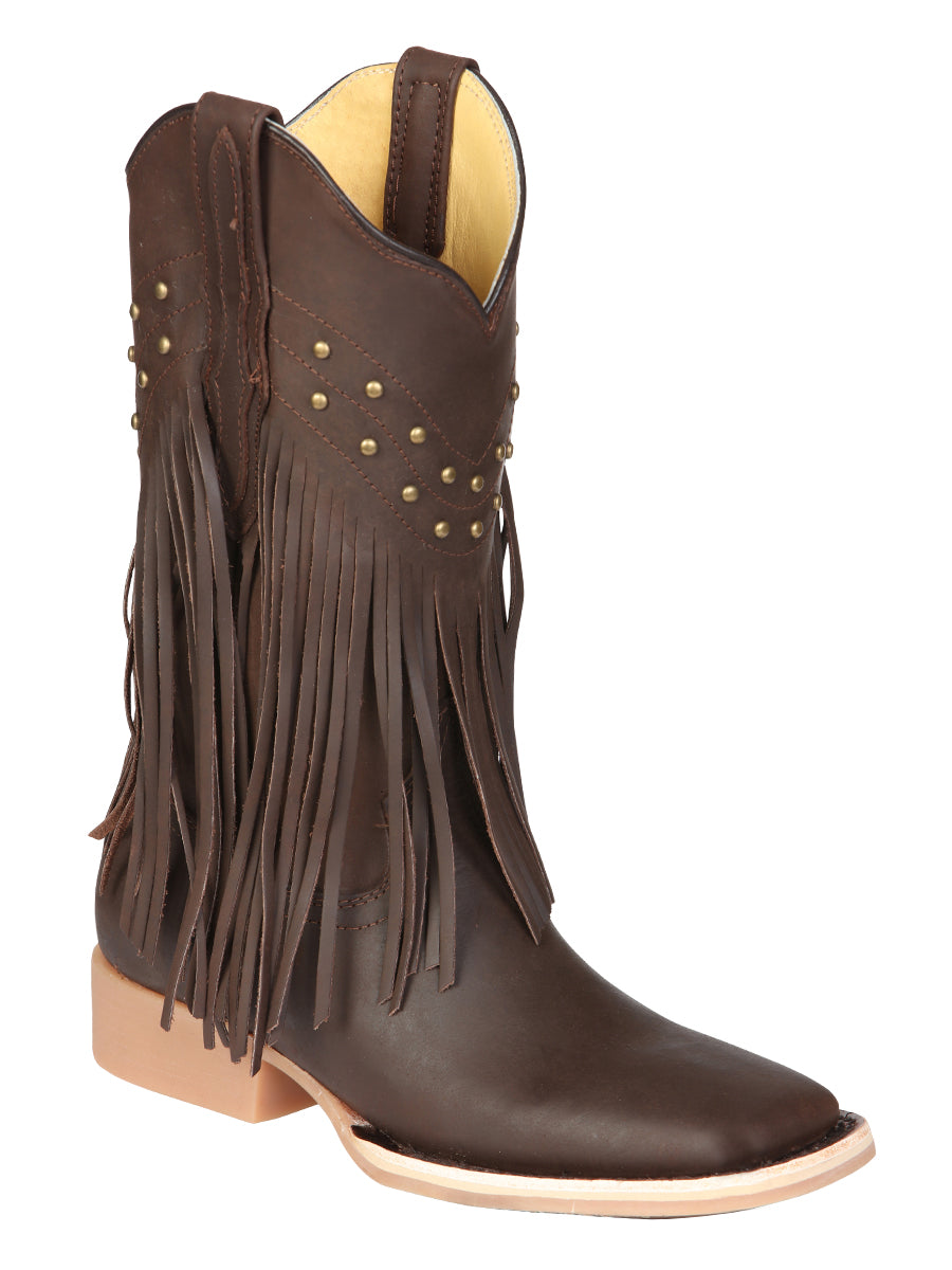 El General Women's Leather Fringe Western Boots - Made in Mexico - Brown 45800