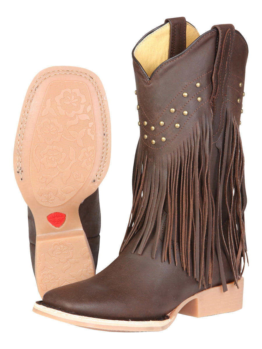El General Women's Leather Fringe Western Boots - Made in Mexico - Brown 45800