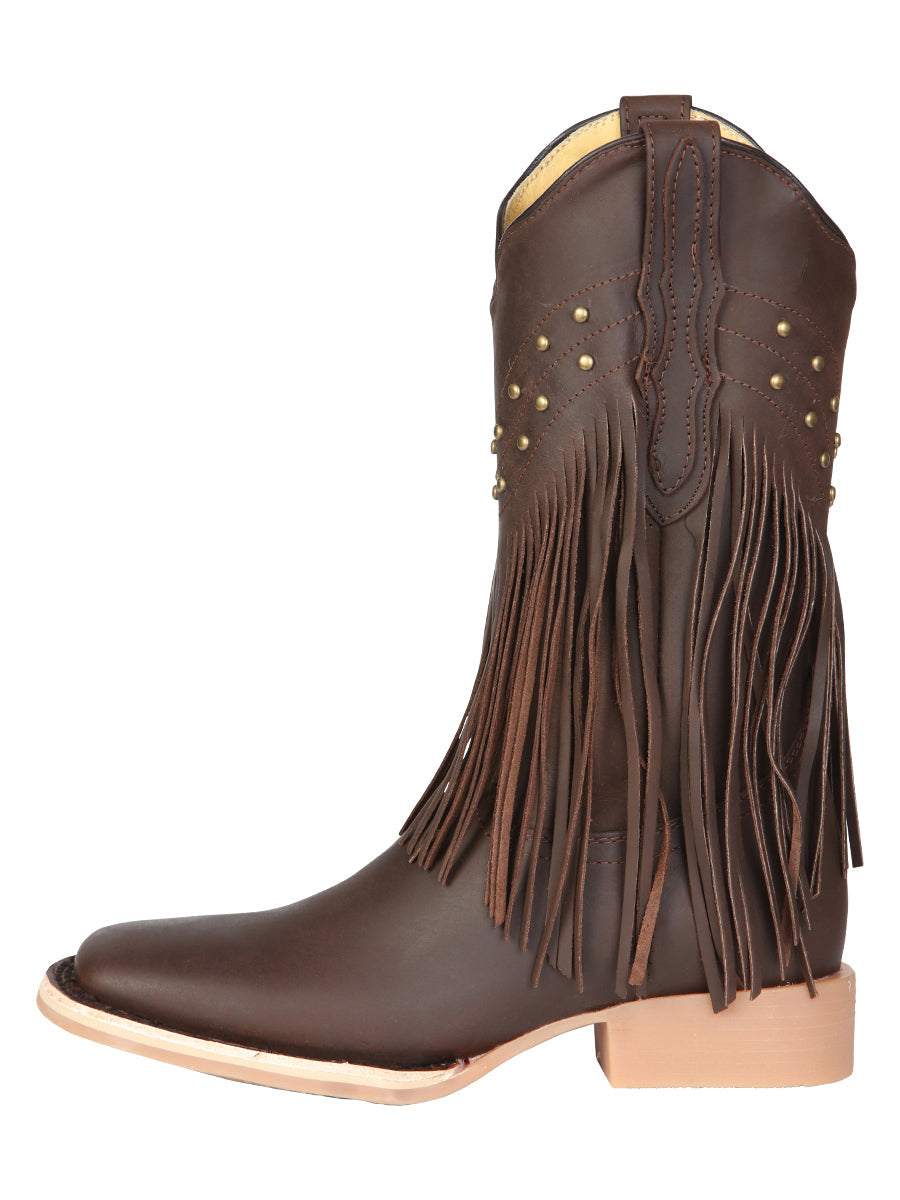El General Women's Leather Fringe Western Boots - Made in Mexico - Brown 45800