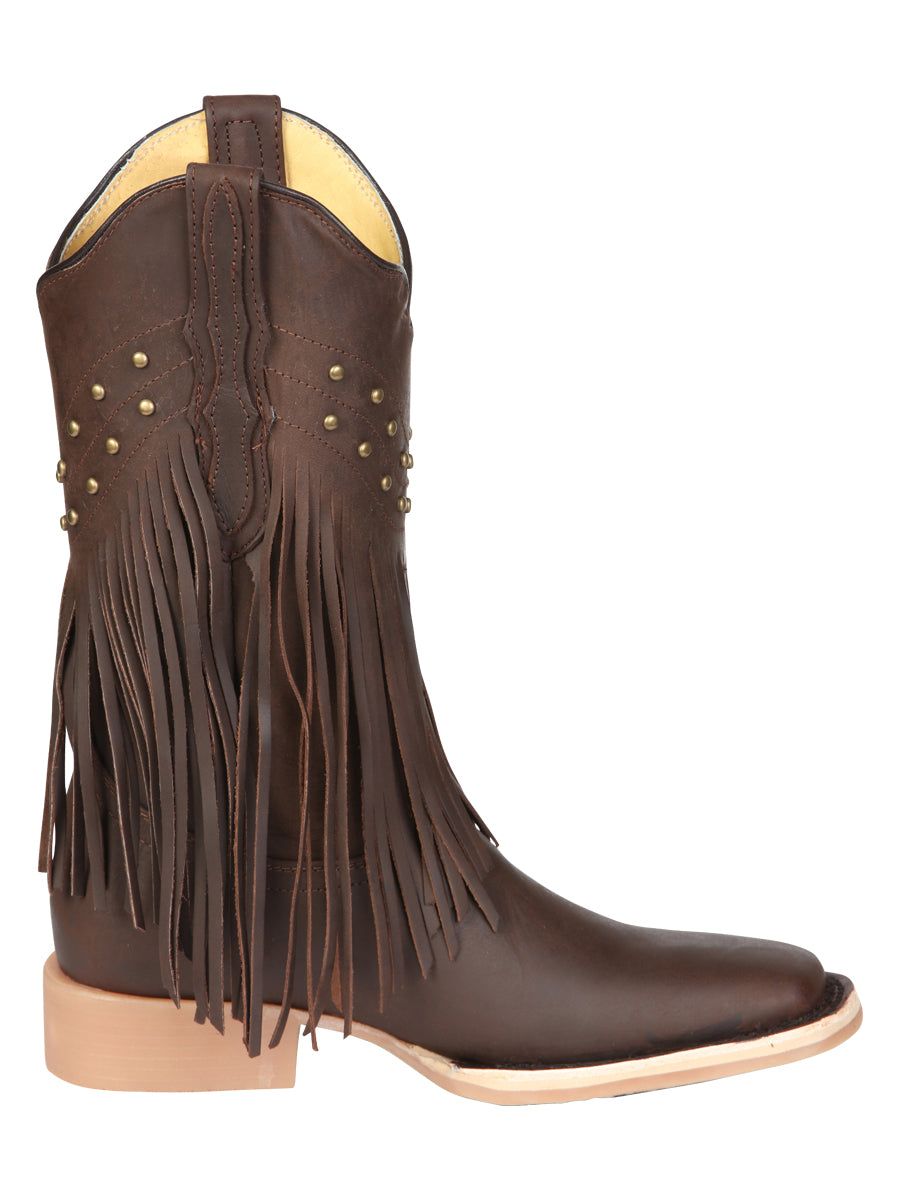 El General Women's Leather Fringe Western Boots - Made in Mexico - Brown 45800