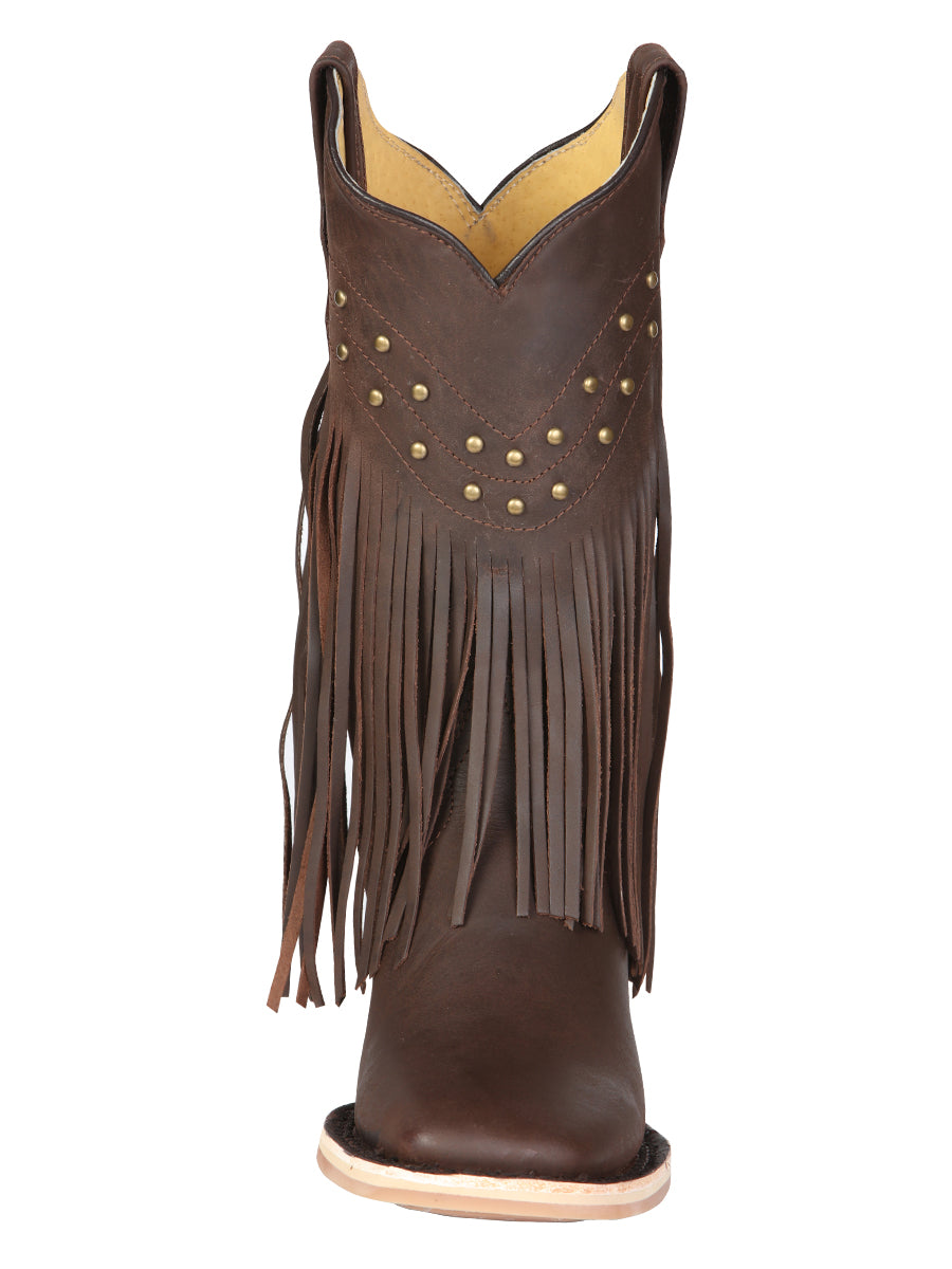 El General Women's Leather Fringe Western Boots - Made in Mexico - Brown 45800