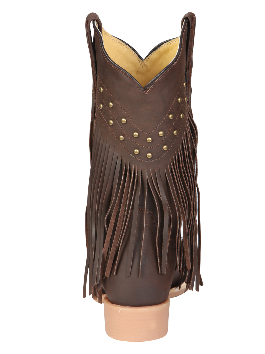 El General Women's Leather Fringe Western Boots - Made in Mexico - Brown 45800