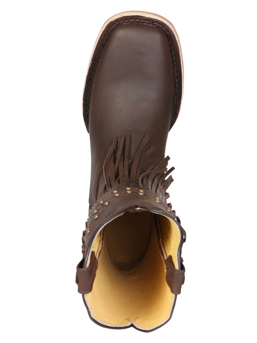 El General Women's Leather Fringe Western Boots - Made in Mexico - Brown 45800