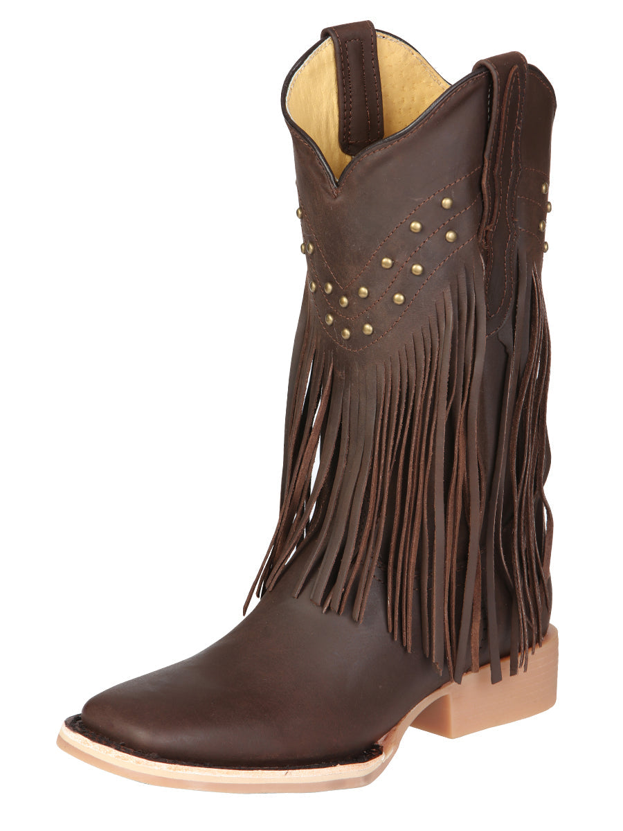 El General Women's Leather Fringe Western Boots - Made in Mexico - Brown 45800