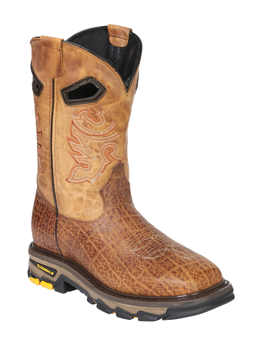 El General Men's Leather Work Boots - Made In Mexico - Embossed Elephant Print - Honey 45807