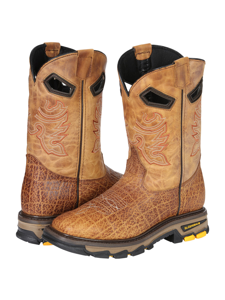 El General Men's Leather Work Boots - Made In Mexico - Embossed Elephant Print - Honey 45807