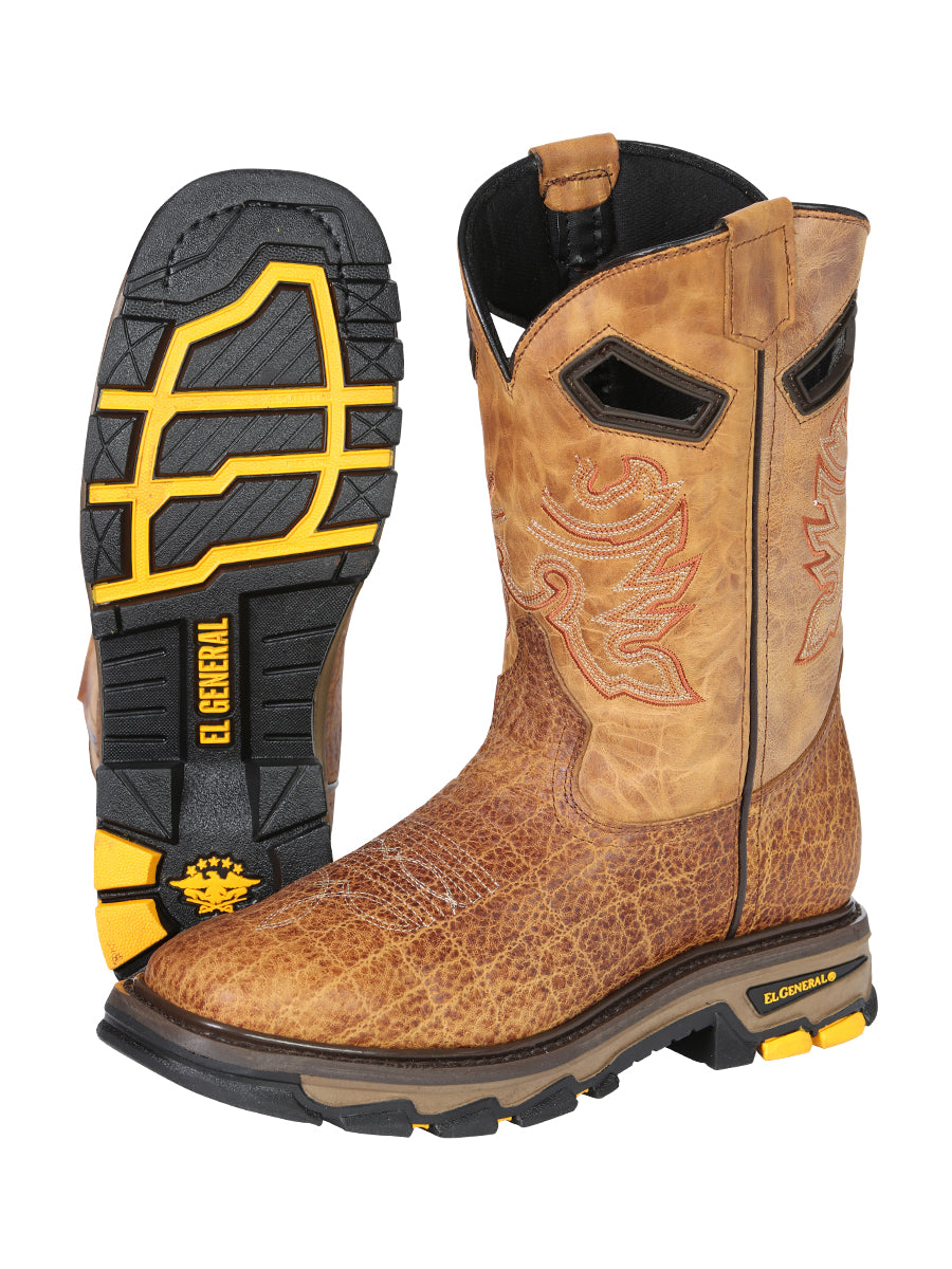 El General Men's Leather Work Boots - Made In Mexico - Embossed Elephant Print - Honey 45807