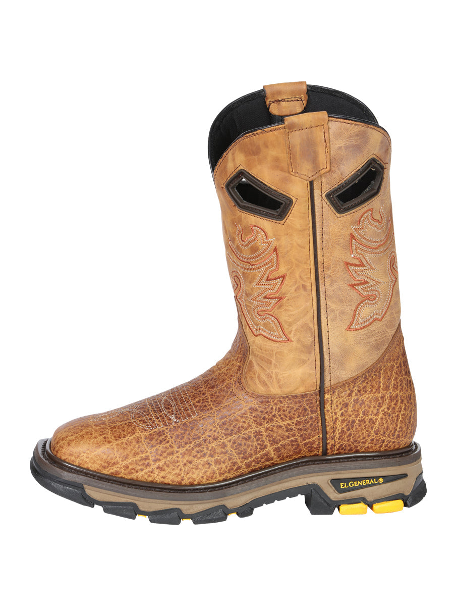 El General Men's Leather Work Boots - Made In Mexico - Embossed Elephant Print - Honey 45807