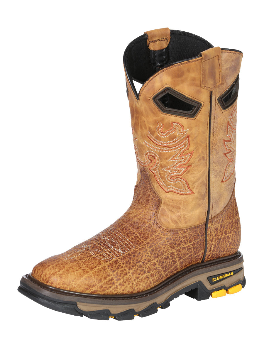 El General Men's Leather Work Boots - Made In Mexico - Embossed Elephant Print - Honey 45807