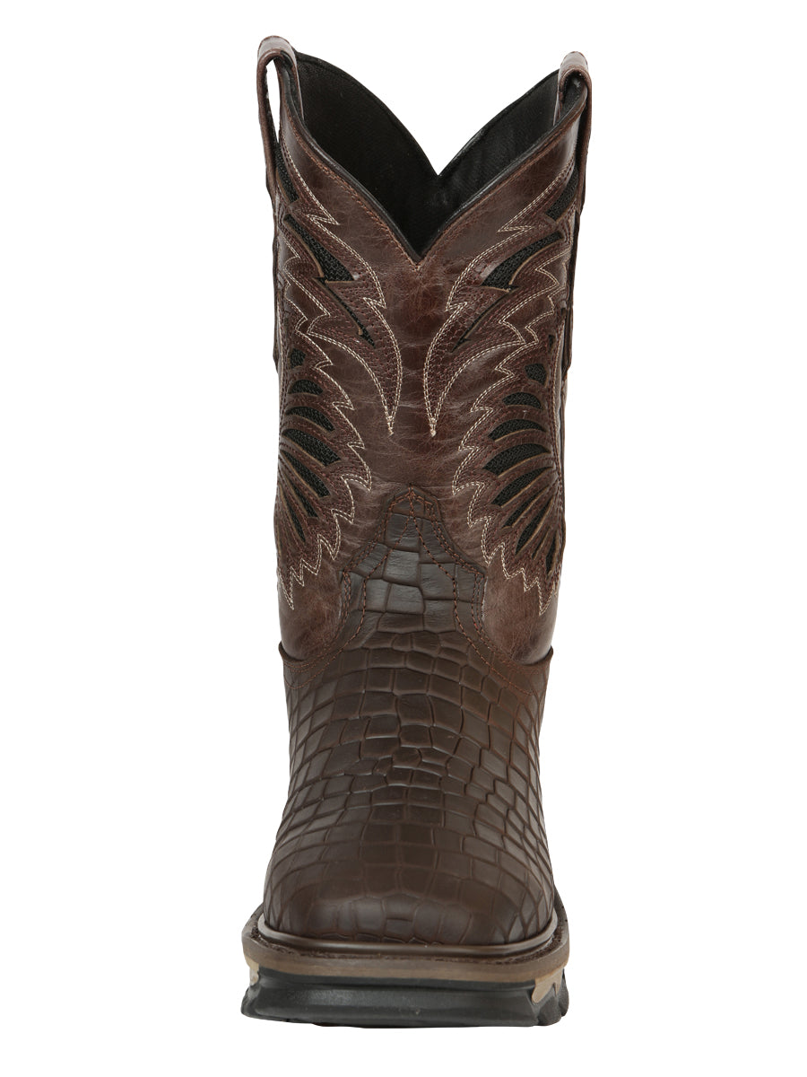 El General Men's Leather Work Boots - Embossed Caiman Print - Choco 45809