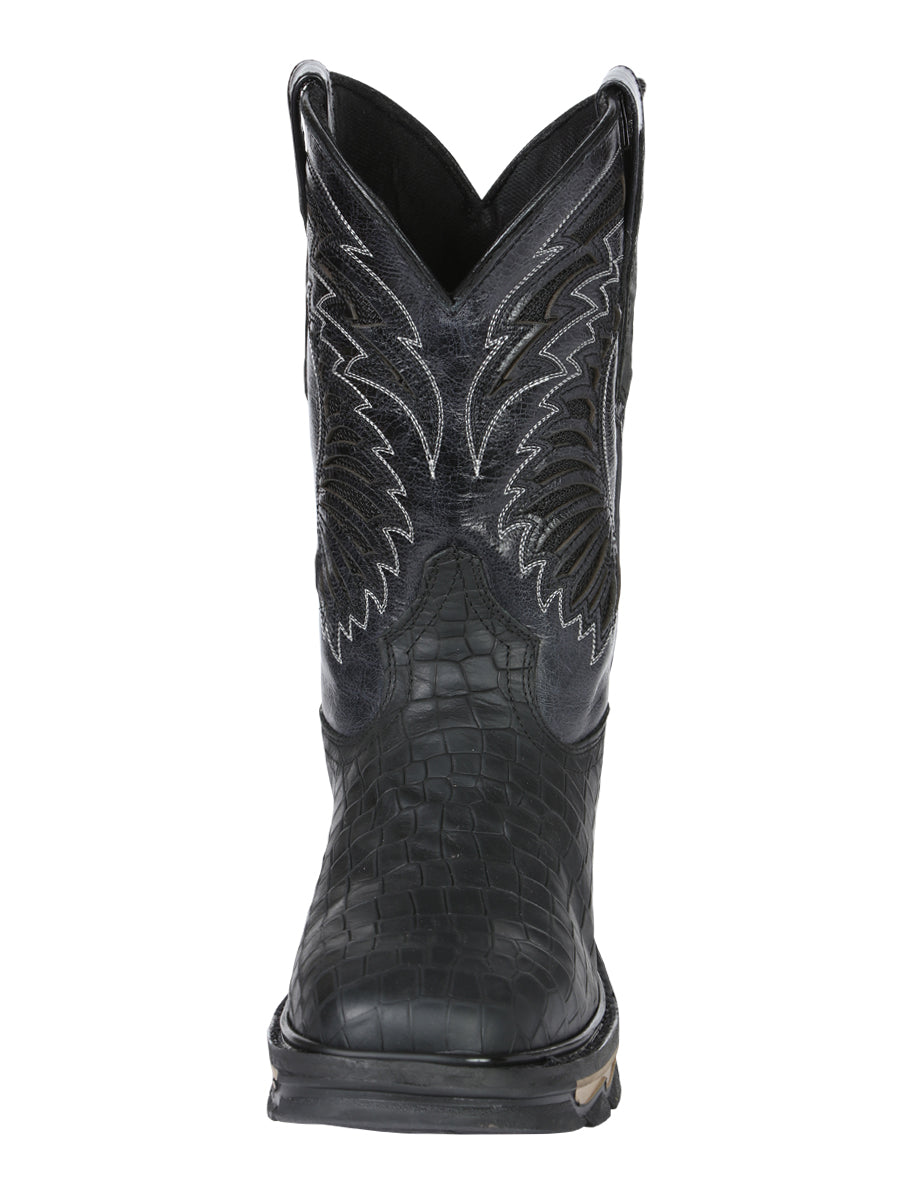 El General Men's Leather Work Boots - Embossed Caiman Print - Black 45810