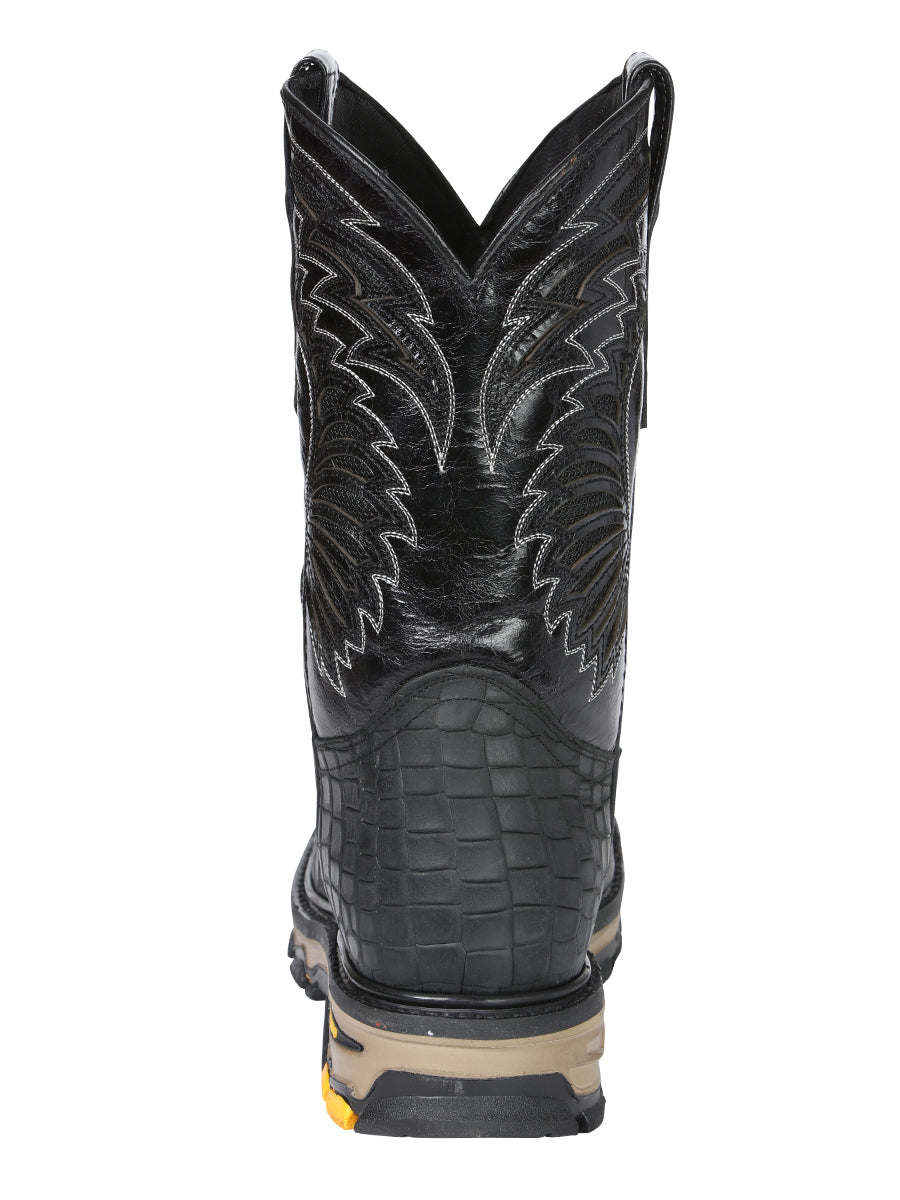 El General Men's Leather Work Boots - Embossed Caiman Print - Black 45810