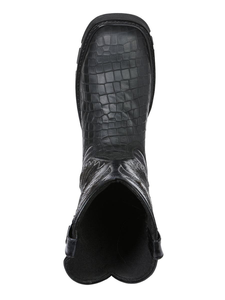 El General Men's Leather Work Boots - Embossed Caiman Print - Black 45810