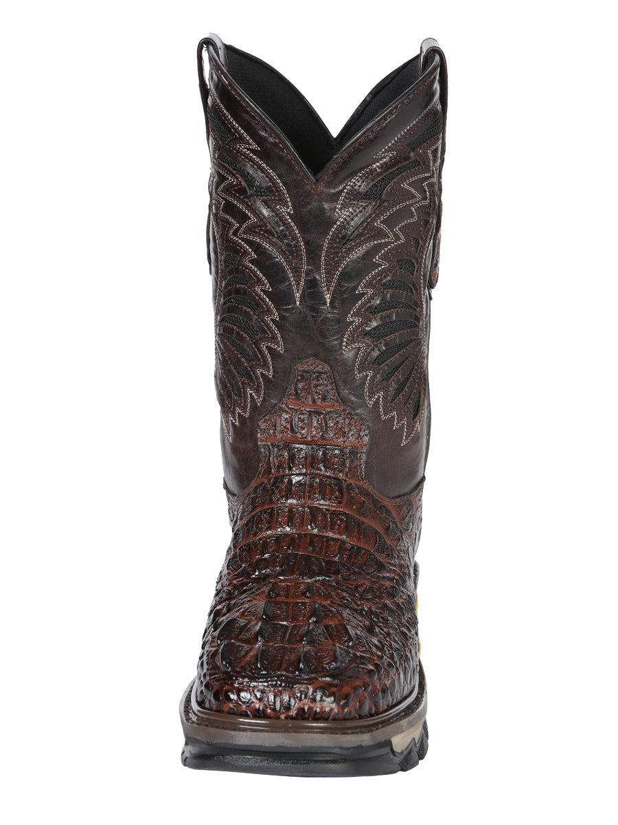 El General Men's Leather Work Boots Embossed Caiman Print Brown 45813