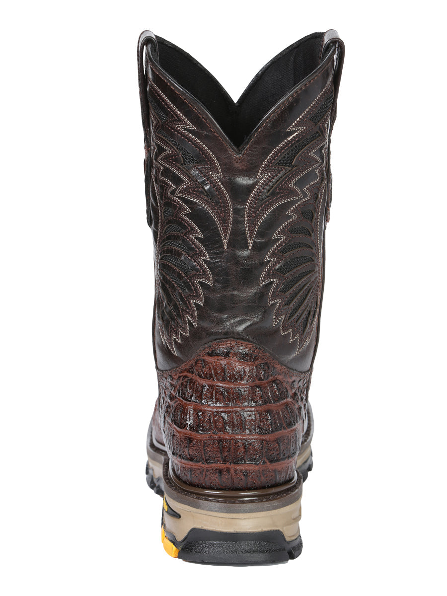 El General Men's Leather Work Boots Embossed Caiman Print Brown 45813