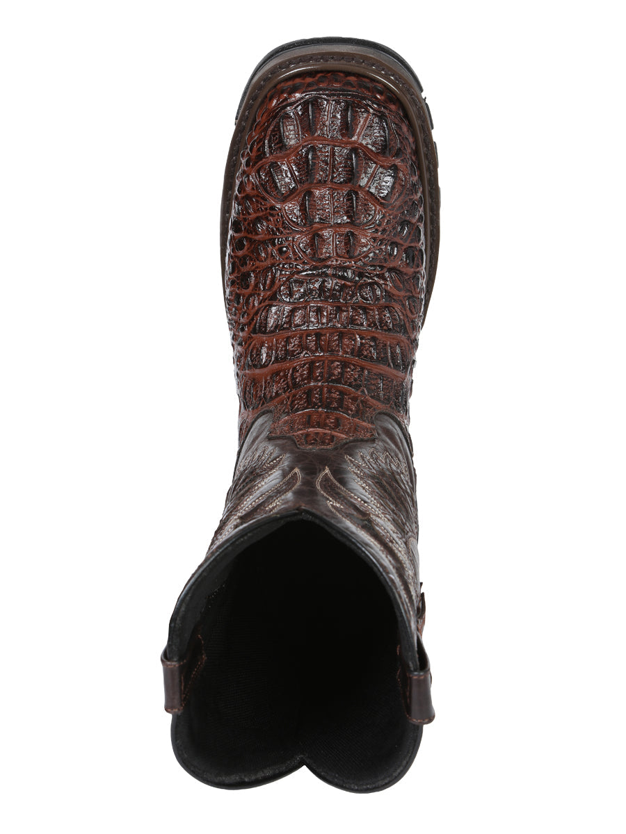 El General Men's Leather Work Boots Embossed Caiman Print Brown 45813