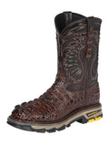 El General Men's Leather Work Boots Embossed Caiman Print Brown 45813