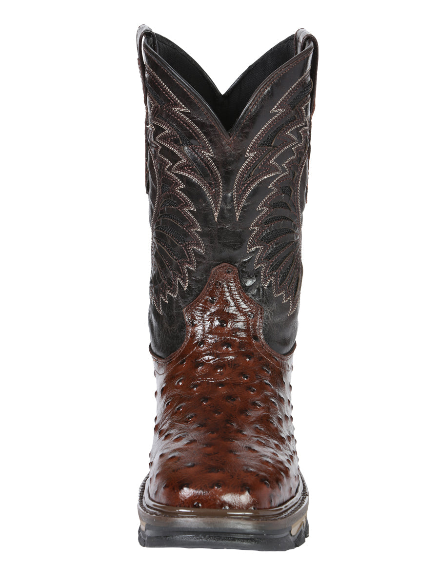 El General Men's Leather Work Boots Embossed Ostrich Print Brown 45814