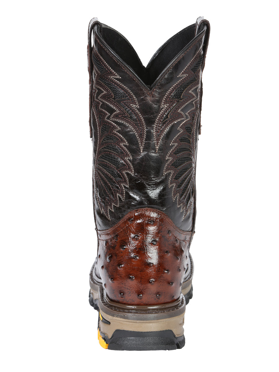 El General Men's Leather Work Boots Embossed Ostrich Print Brown 45814