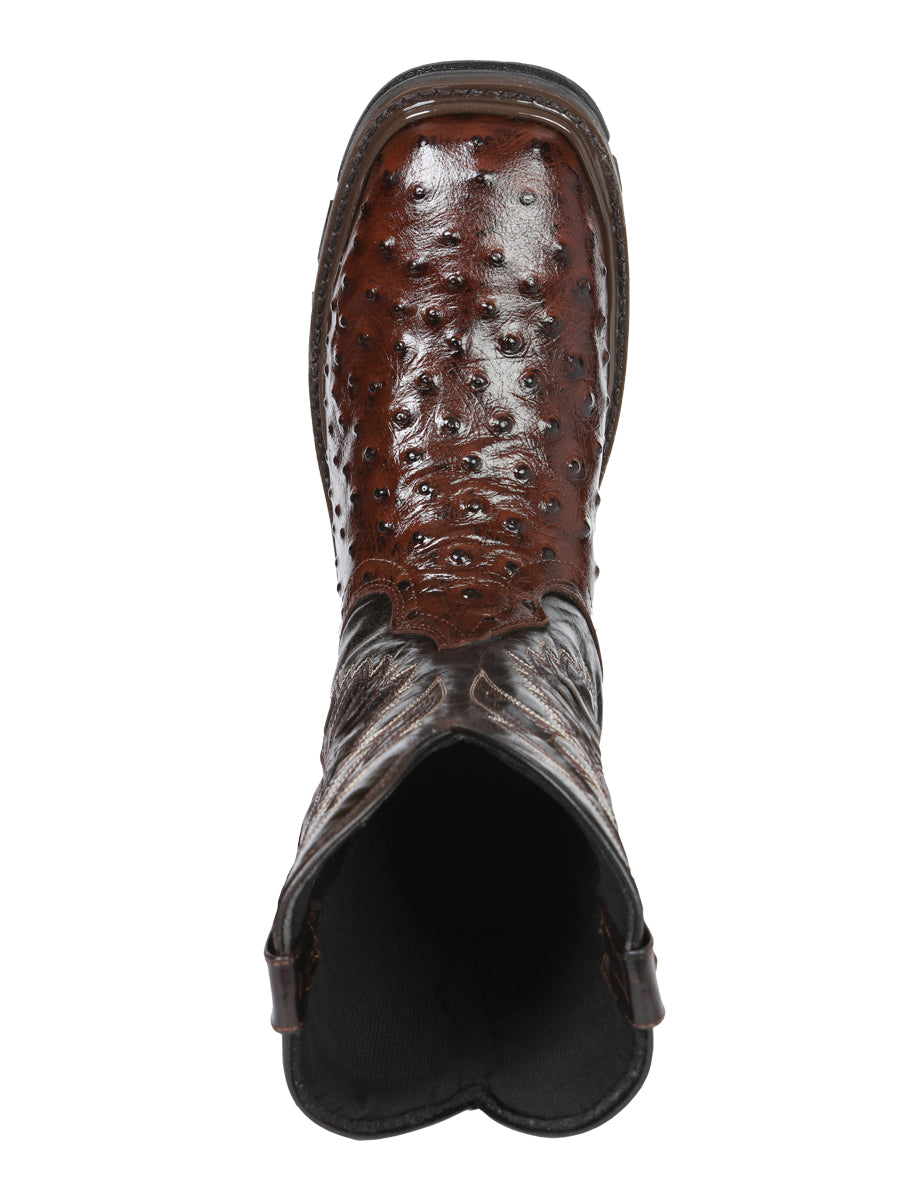 El General Men's Leather Work Boots Embossed Ostrich Print Brown 45814