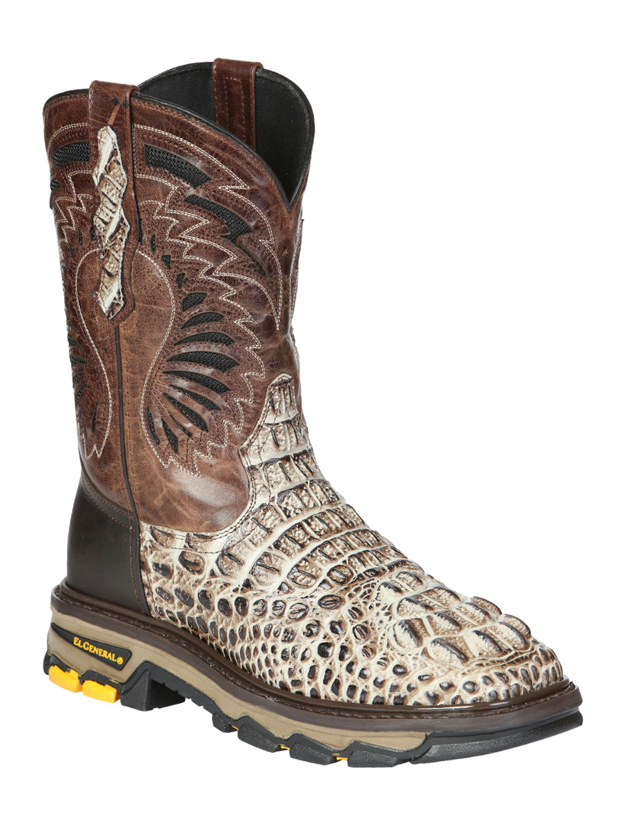 El General Men's Leather Work Boots - Made in Mexico - Caiman Print - Sand 45816