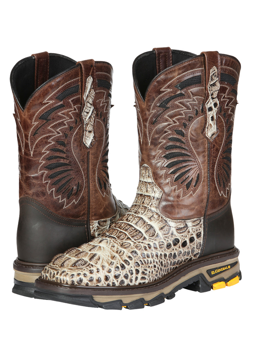 El General Men's Leather Work Boots - Made in Mexico - Caiman Print - Sand 45816