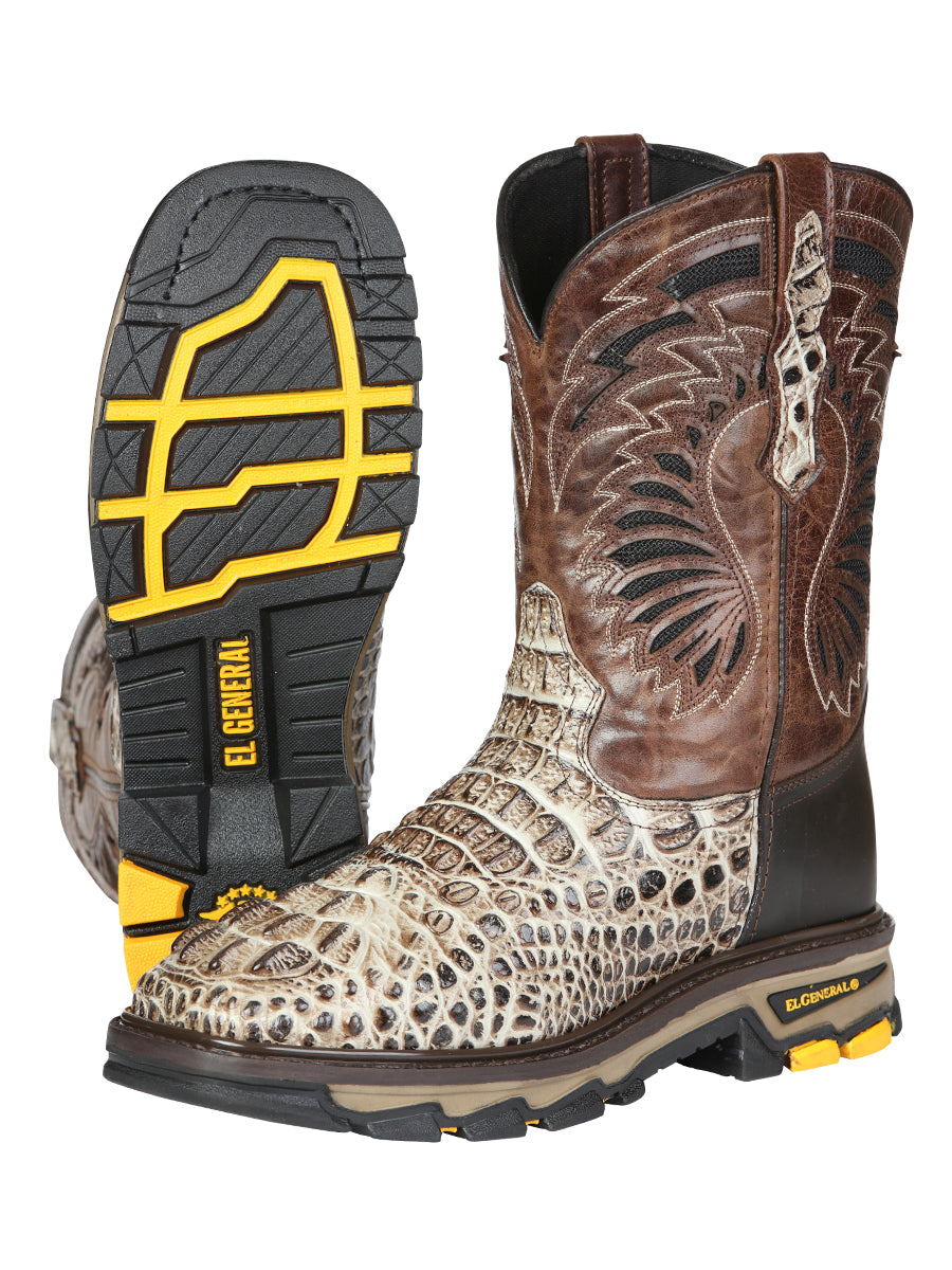El General Men's Leather Work Boots - Made in Mexico - Caiman Print - Sand 45816