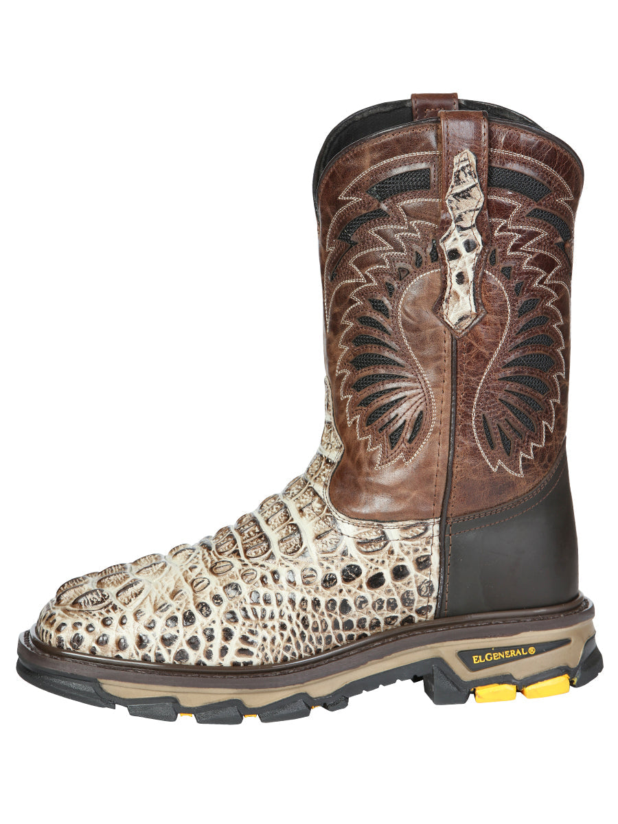 El General Men's Leather Work Boots - Made in Mexico - Caiman Print - Sand 45816