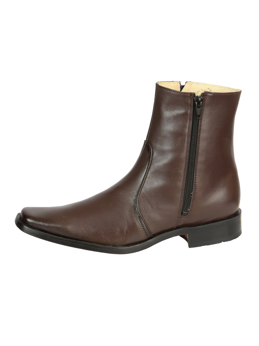 El Besserro Men's Premium Goat Leather Ankle Boot with Zipper - Made in Mexico - Brown 45828