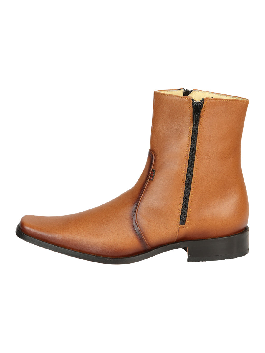 El Besserro Men's Leather Ankle Boot with Double Zipper - Brandy 45829