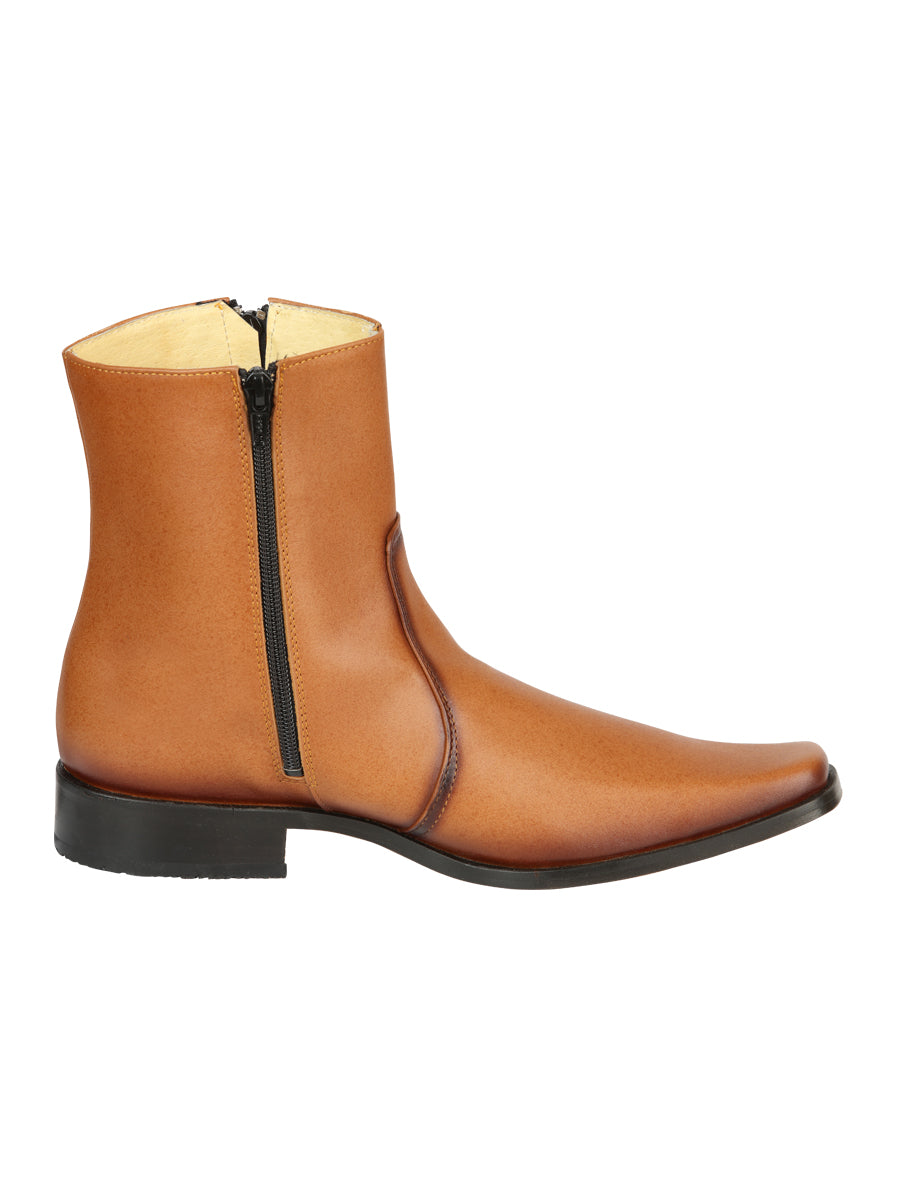 El Besserro Men's Leather Ankle Boot with Double Zipper - Brandy 45829