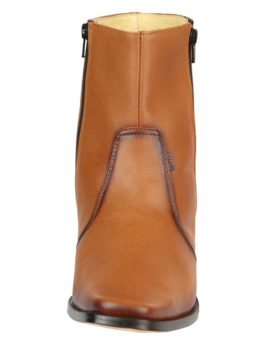 El Besserro Men's Leather Ankle Boot with Double Zipper - Brandy 45829