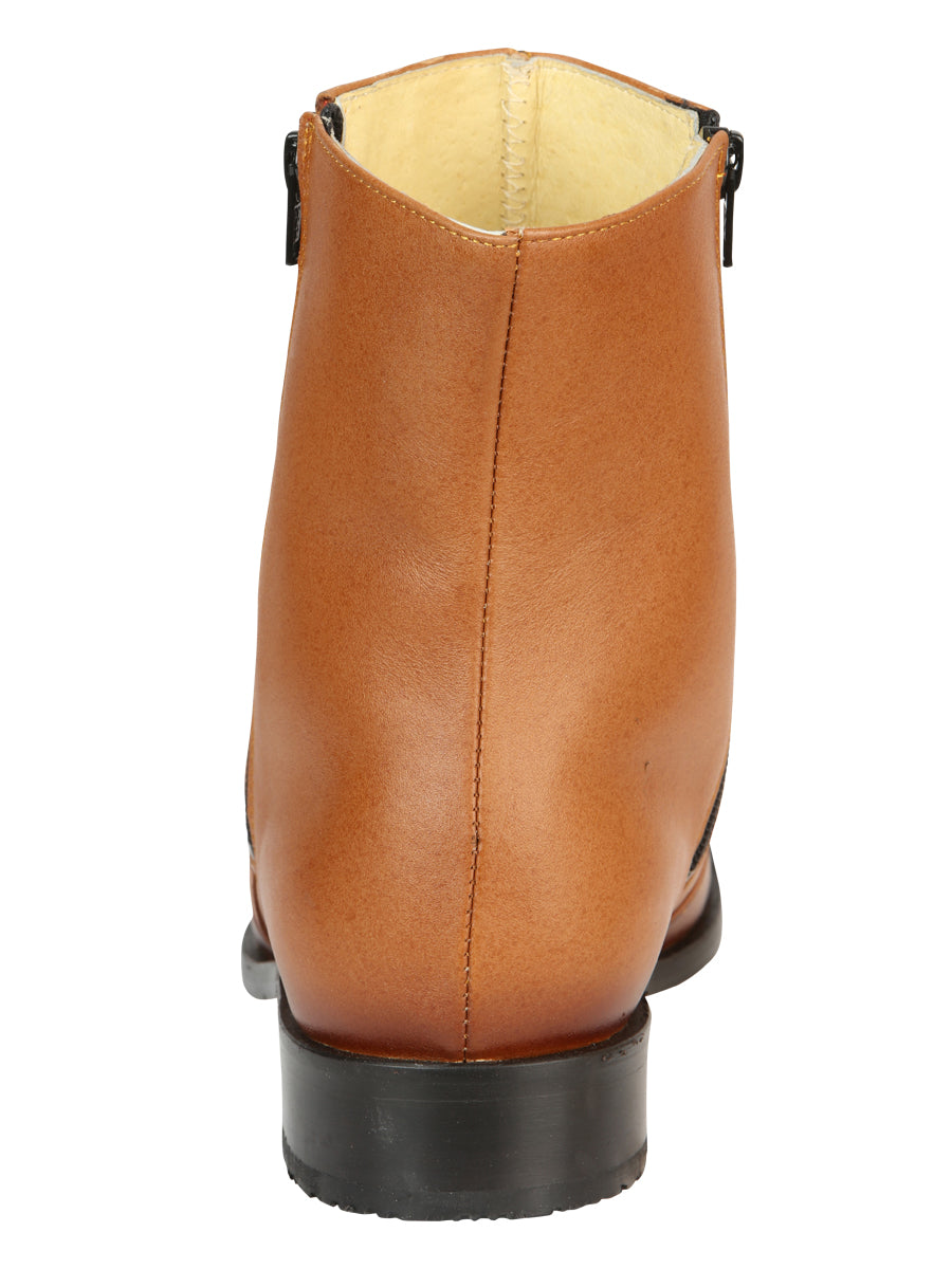 El Besserro Men's Leather Ankle Boot with Double Zipper - Brandy 45829