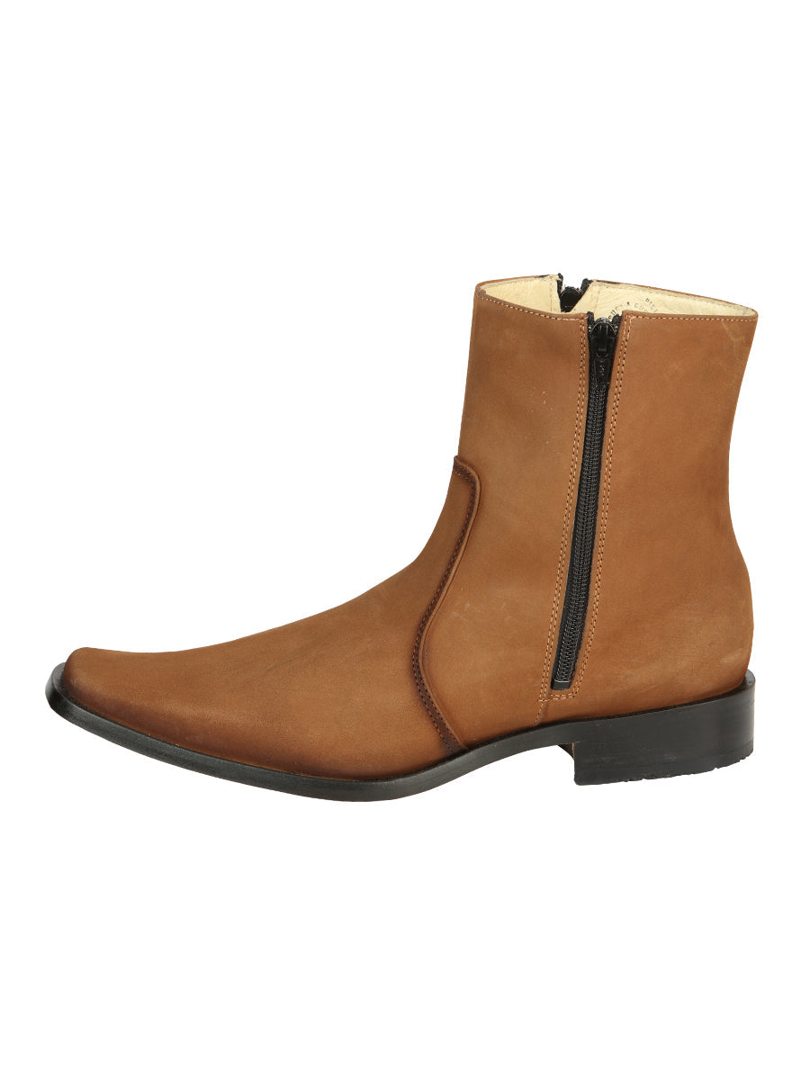 El Besserro Men's Leather Ankle Boot Double Zipper Nubuck Tan 45830