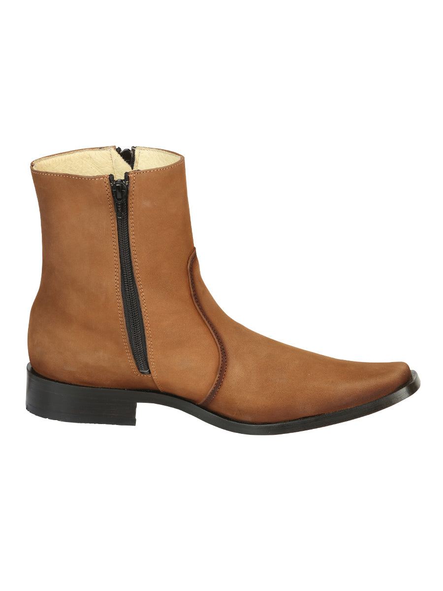 El Besserro Men's Leather Ankle Boot Double Zipper Nubuck Tan 45830