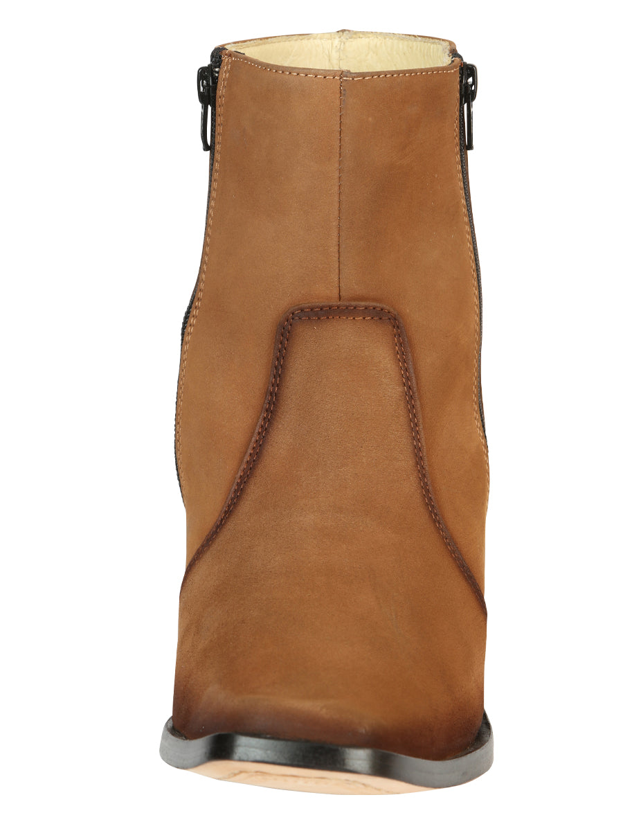 El Besserro Men's Leather Ankle Boot Double Zipper Nubuck Tan 45830