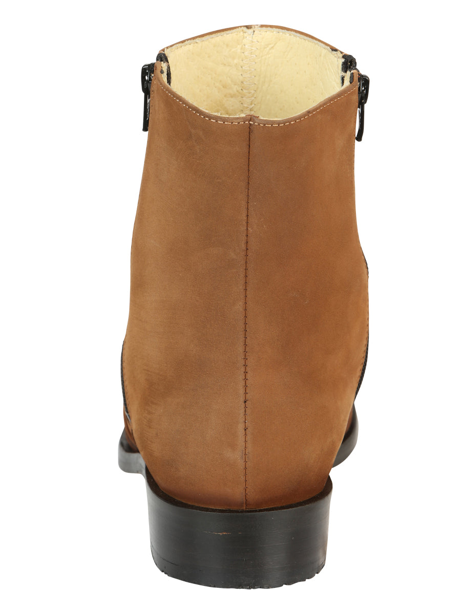 El Besserro Men's Leather Ankle Boot Double Zipper Nubuck Tan 45830