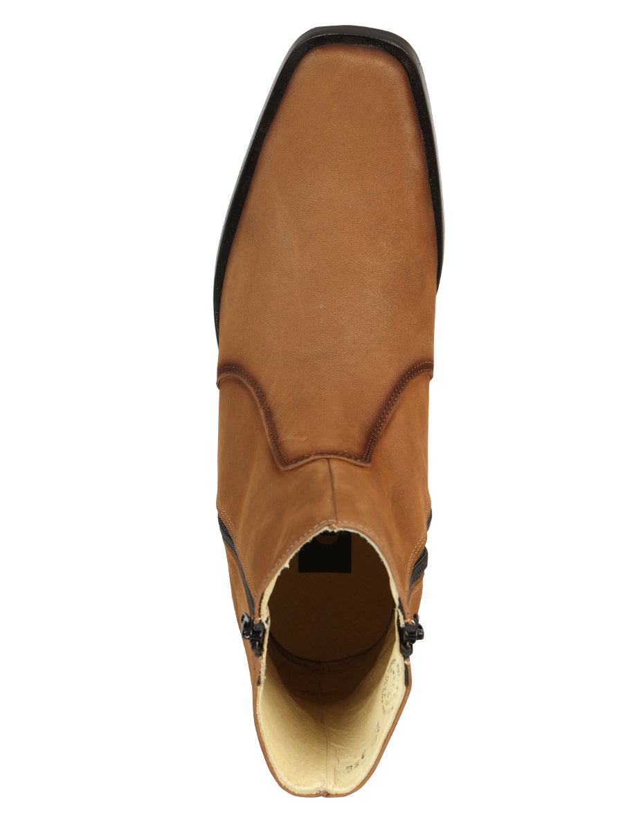El Besserro Men's Leather Ankle Boot Double Zipper Nubuck Tan 45830