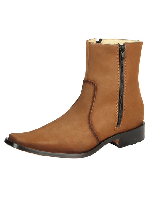 El Besserro Men's Leather Ankle Boot Double Zipper Nubuck Tan 45830