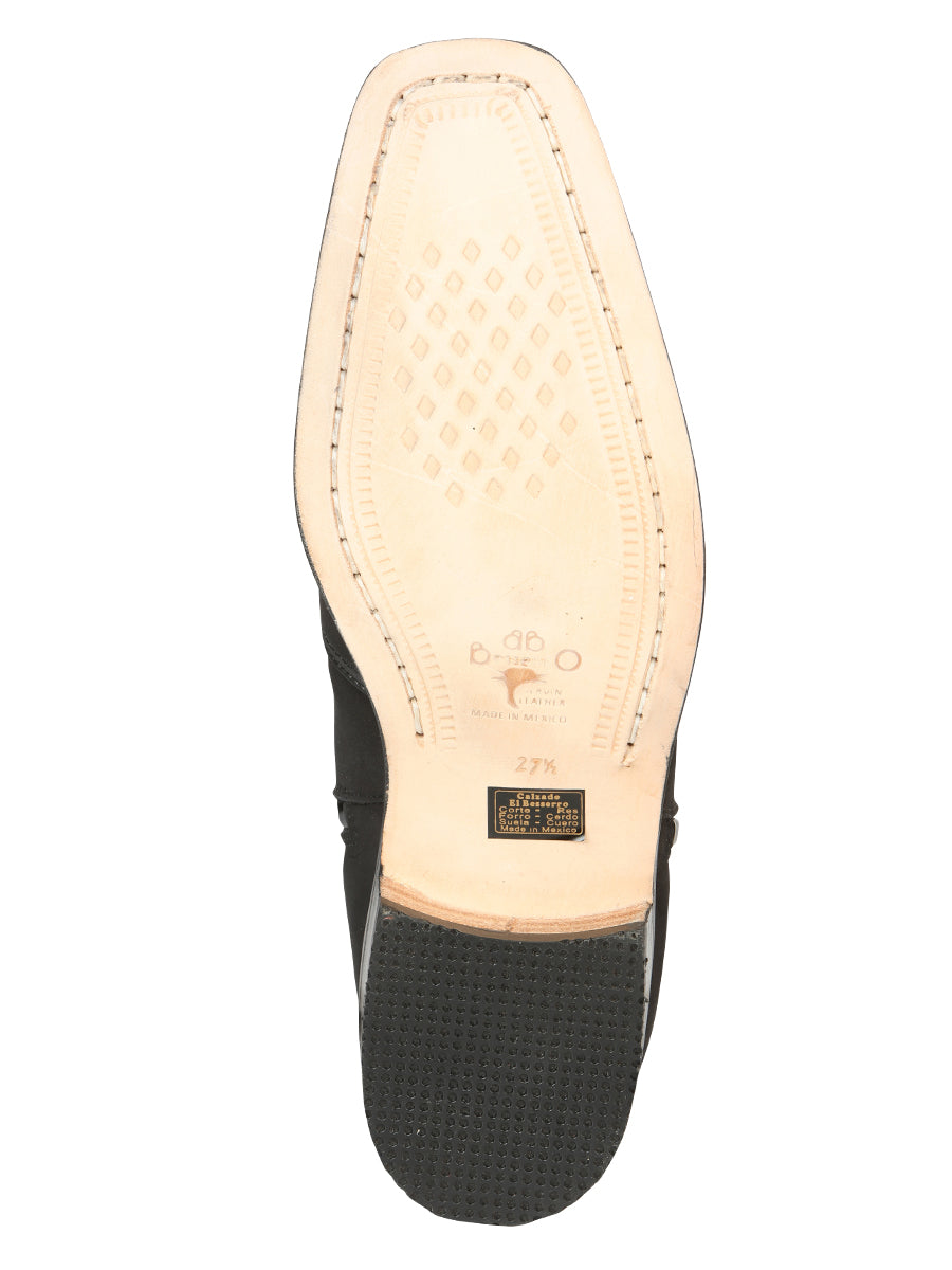 El Becerro Botín de Cuero para Hombre con Doble Cremallera - Nubuck Negro 45831
