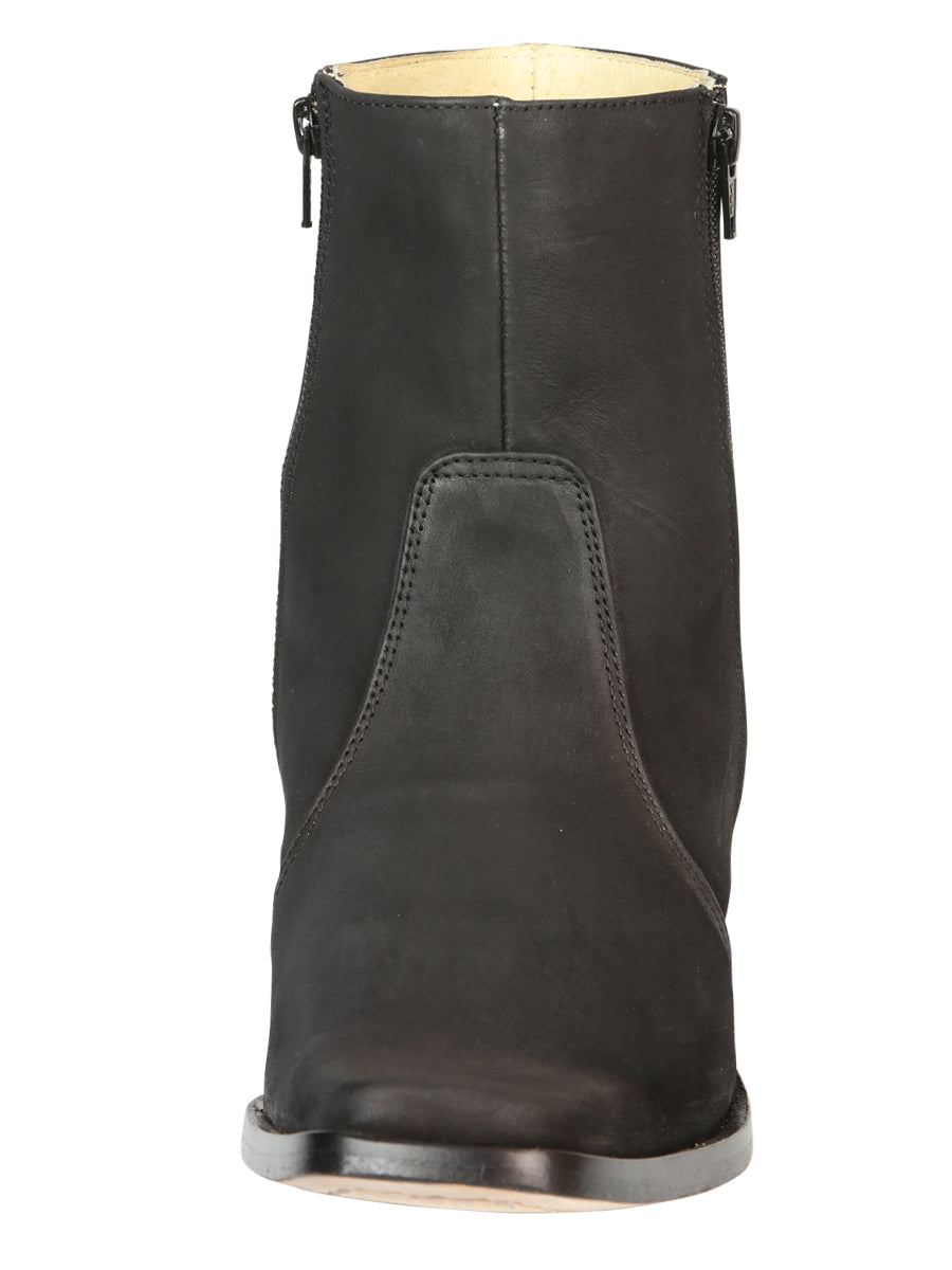 El Besserro Men's Leather Ankle Boot with Double Zipper - Nubuck Black 45831