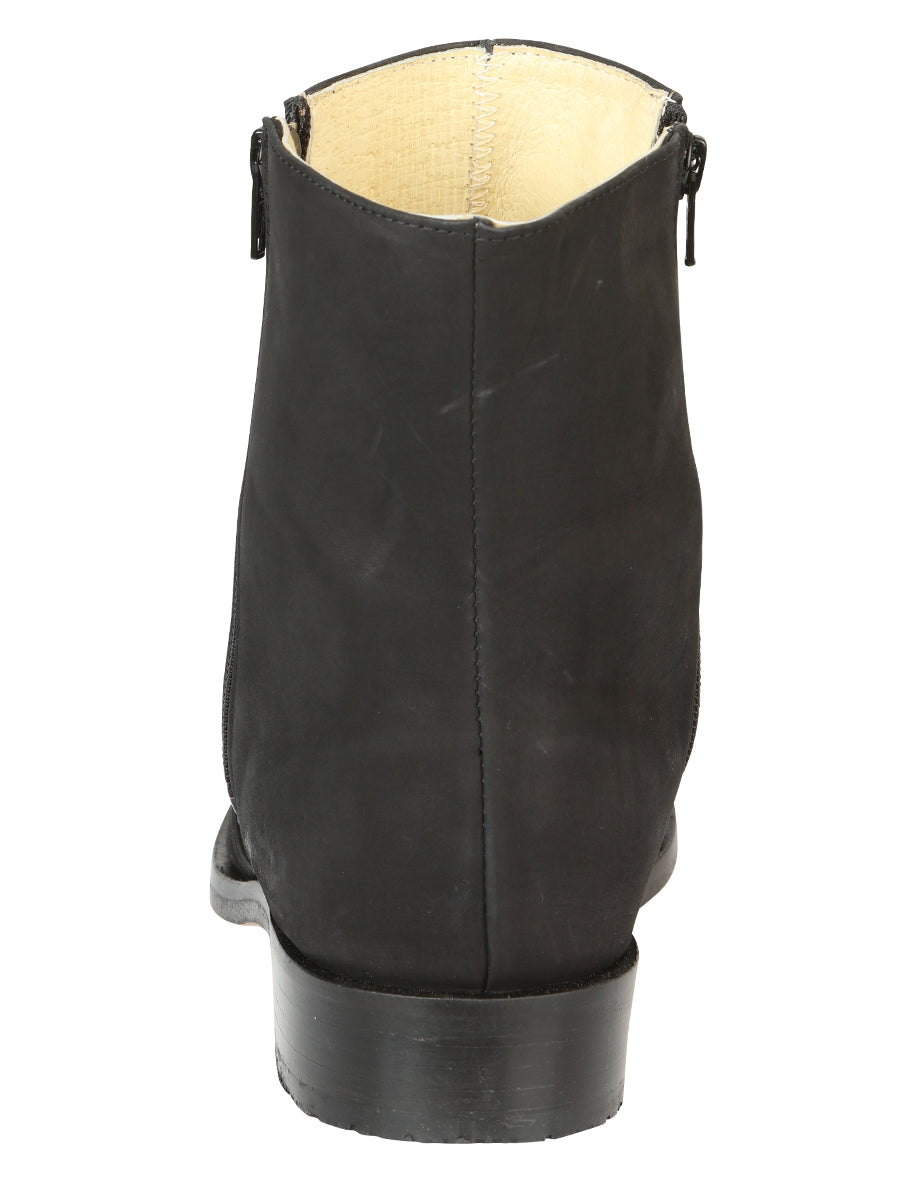 El Besserro Men's Leather Ankle Boot with Double Zipper - Nubuck Black 45831