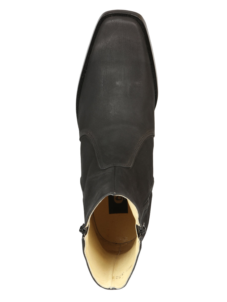 El Becerro Botín de Cuero para Hombre con Doble Cremallera - Nubuck Negro 45831