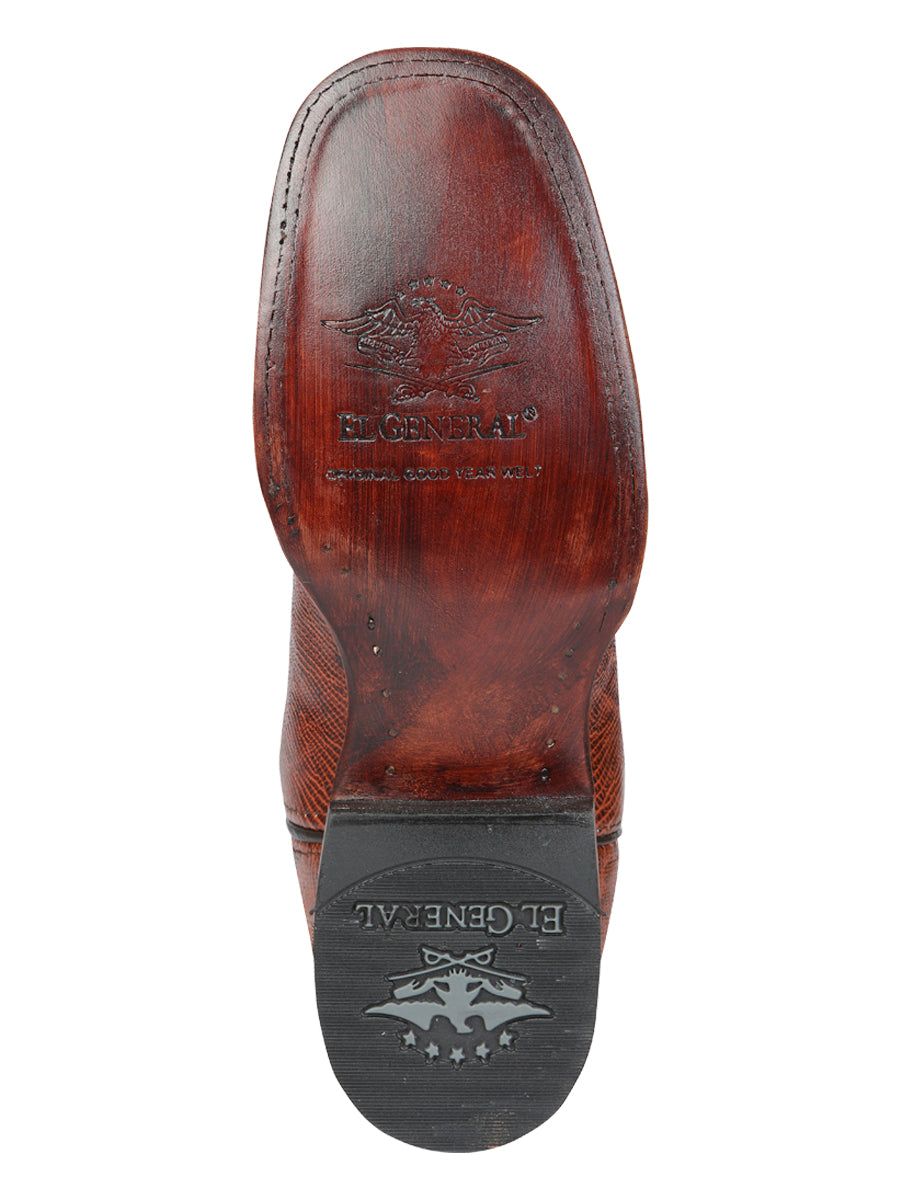 El General Men's Leather Cowboy Boot - Embossed Lizard Print - Cognac 45930