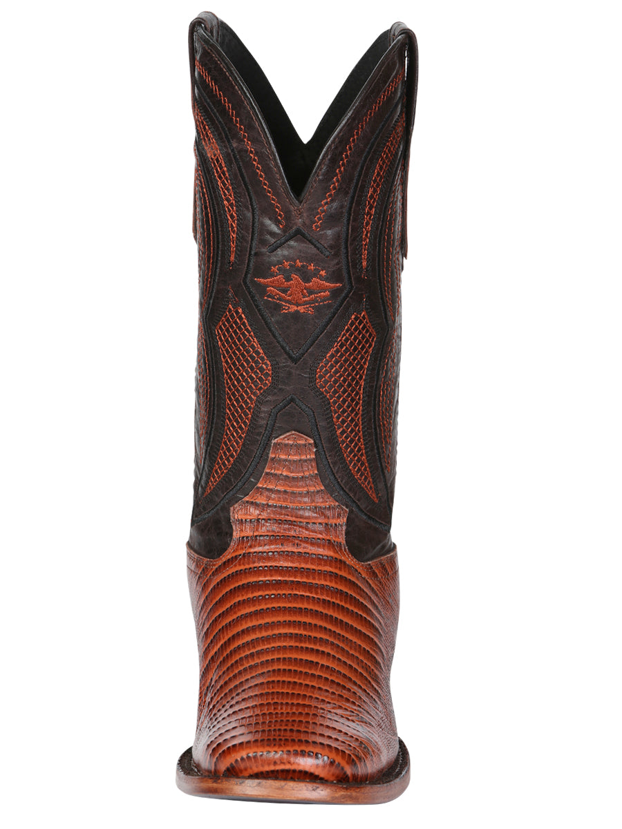 El General Men's Leather Cowboy Boot - Embossed Lizard Print - Cognac 45930