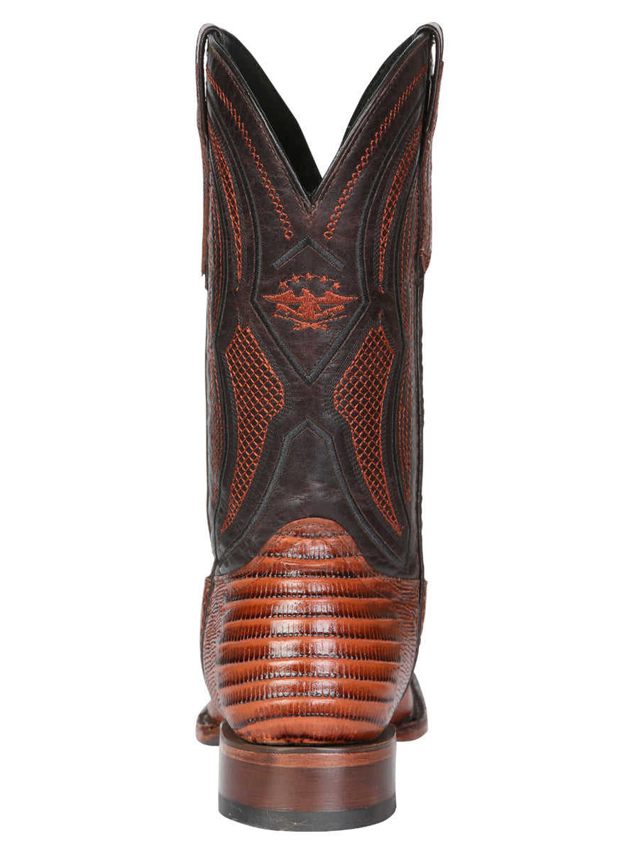 El General Men's Leather Cowboy Boot - Embossed Lizard Print - Cognac 45930