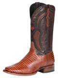 El General Men's Leather Cowboy Boot - Embossed Lizard Print - Cognac 45930