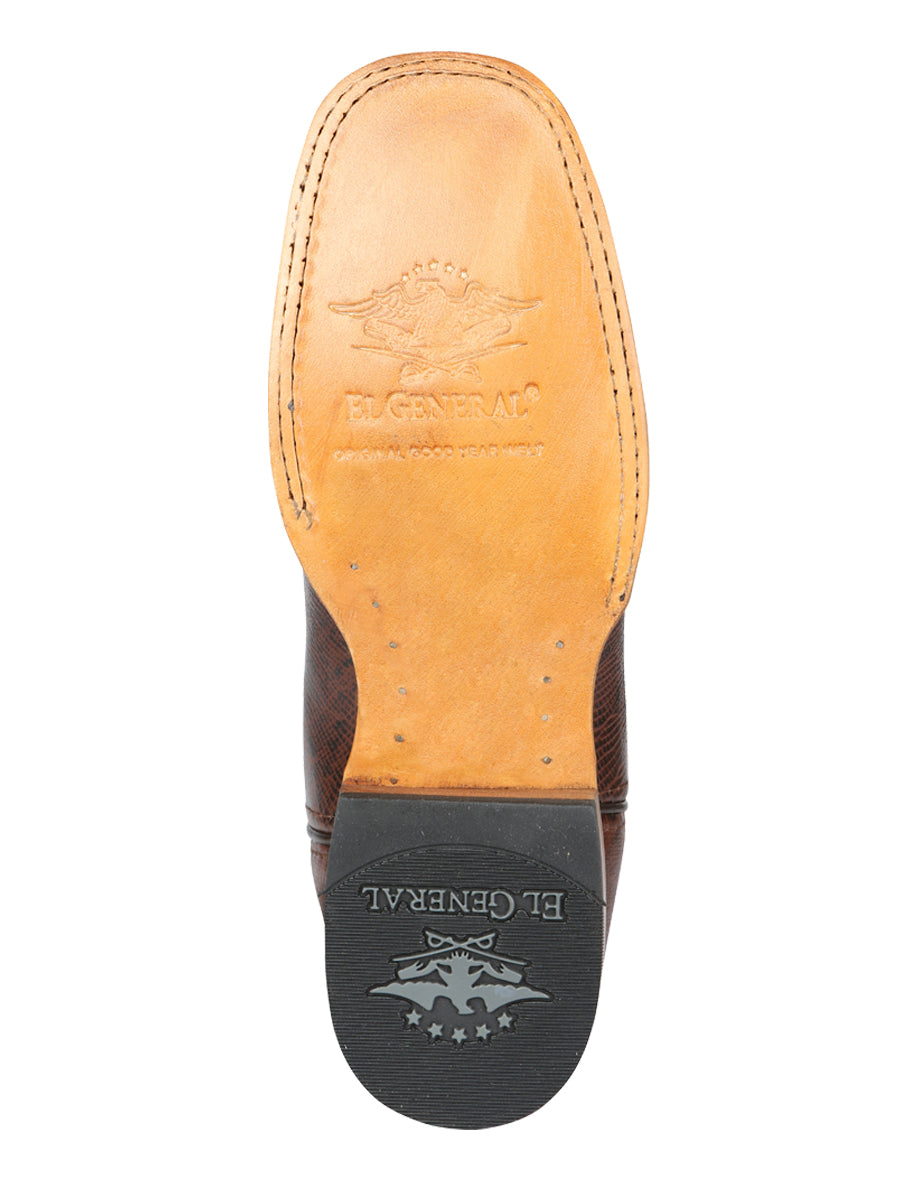 El General Men's Leather Cowboy Boot - Embossed Lizard Print - Brown 45931